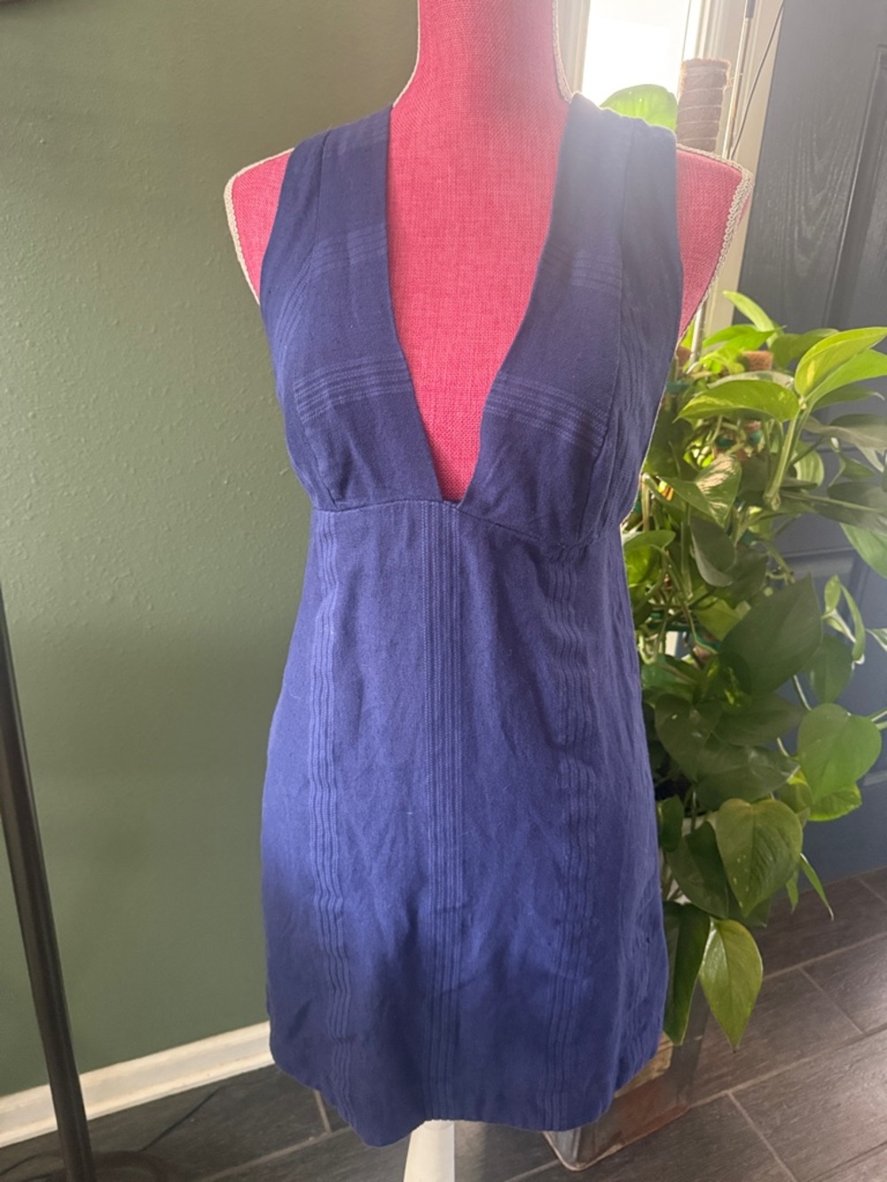 Free People Navy Blue Backless Plunge Mini Dress